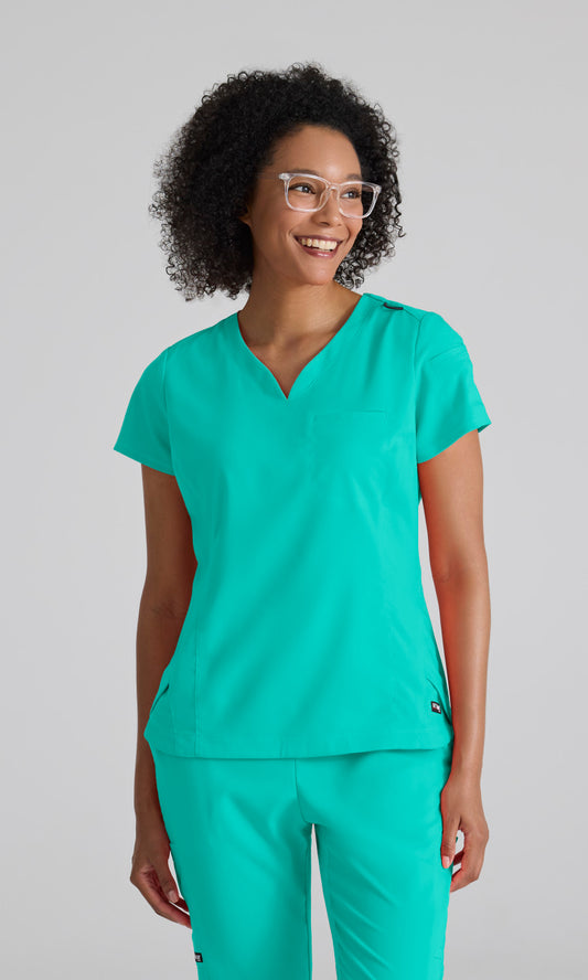 Grey's Anatomy Stretch GRST136 Capri Tuck-in Scrub Top Alpine Aqua