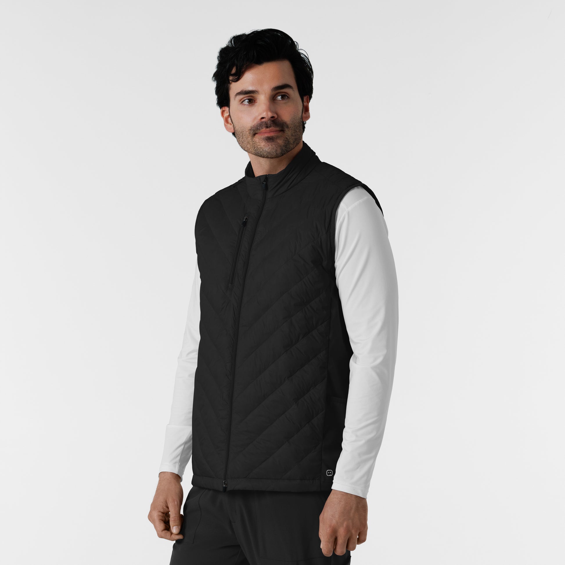 Layers 8377 Men's Quilted Scrub Vest Black Model Image Right Side | Wink