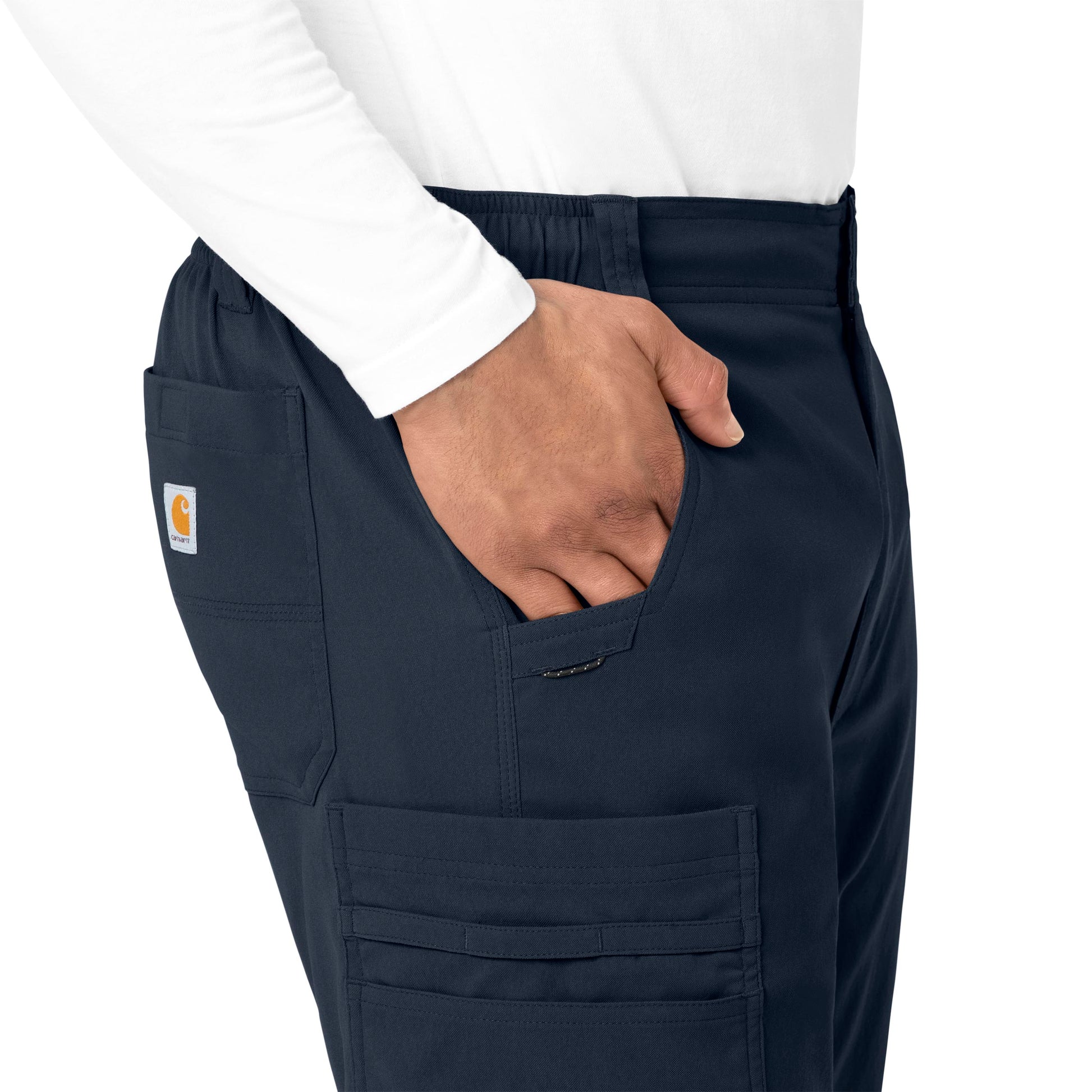 Rugged Flex Peak C55037 Men's Straight Leg Cargo Scrub Pant Navy Model Image Alternate | Carhartt