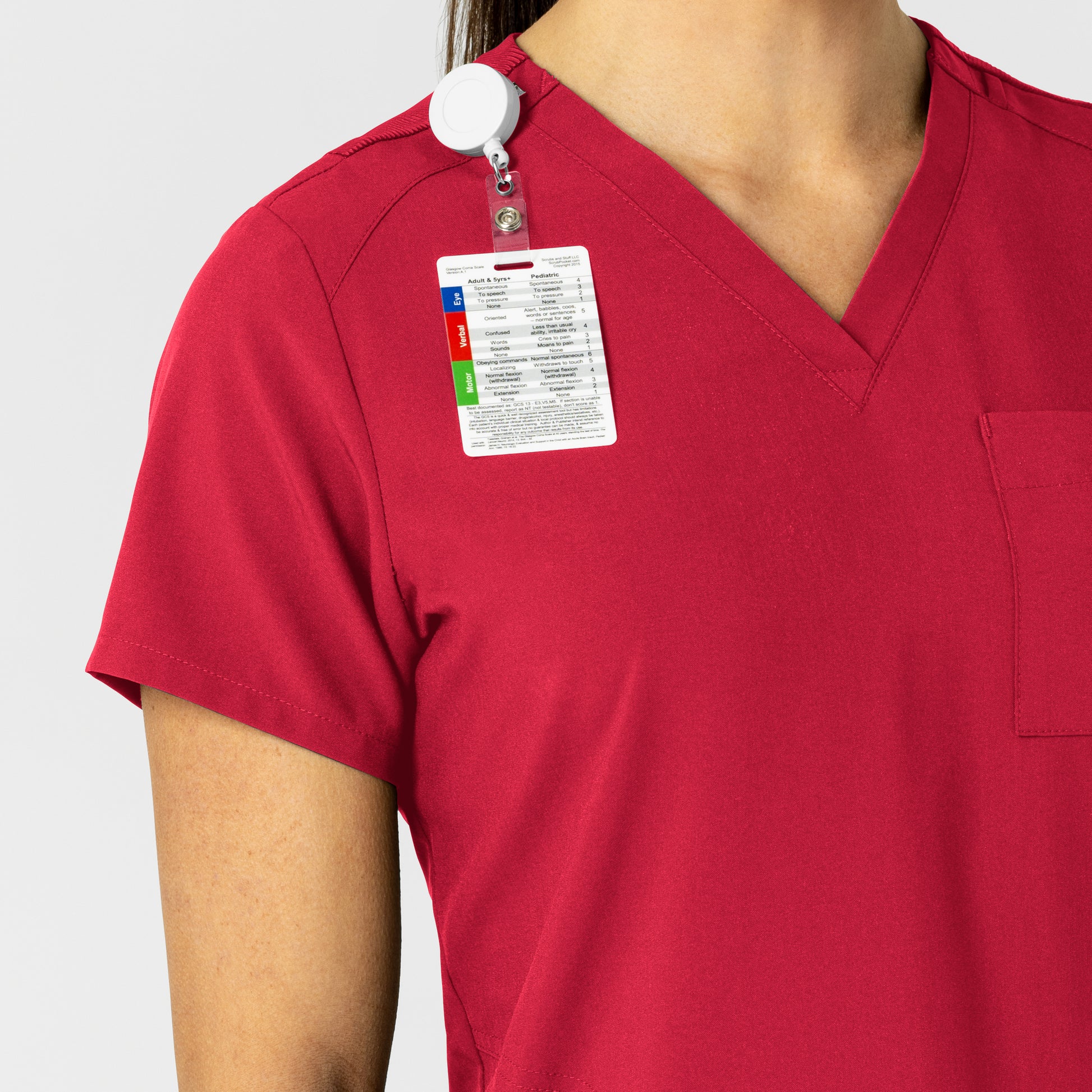 W123 6045 Flex-n-Reach V-Neck Scrub Top Red Model Image Left Side | Wink