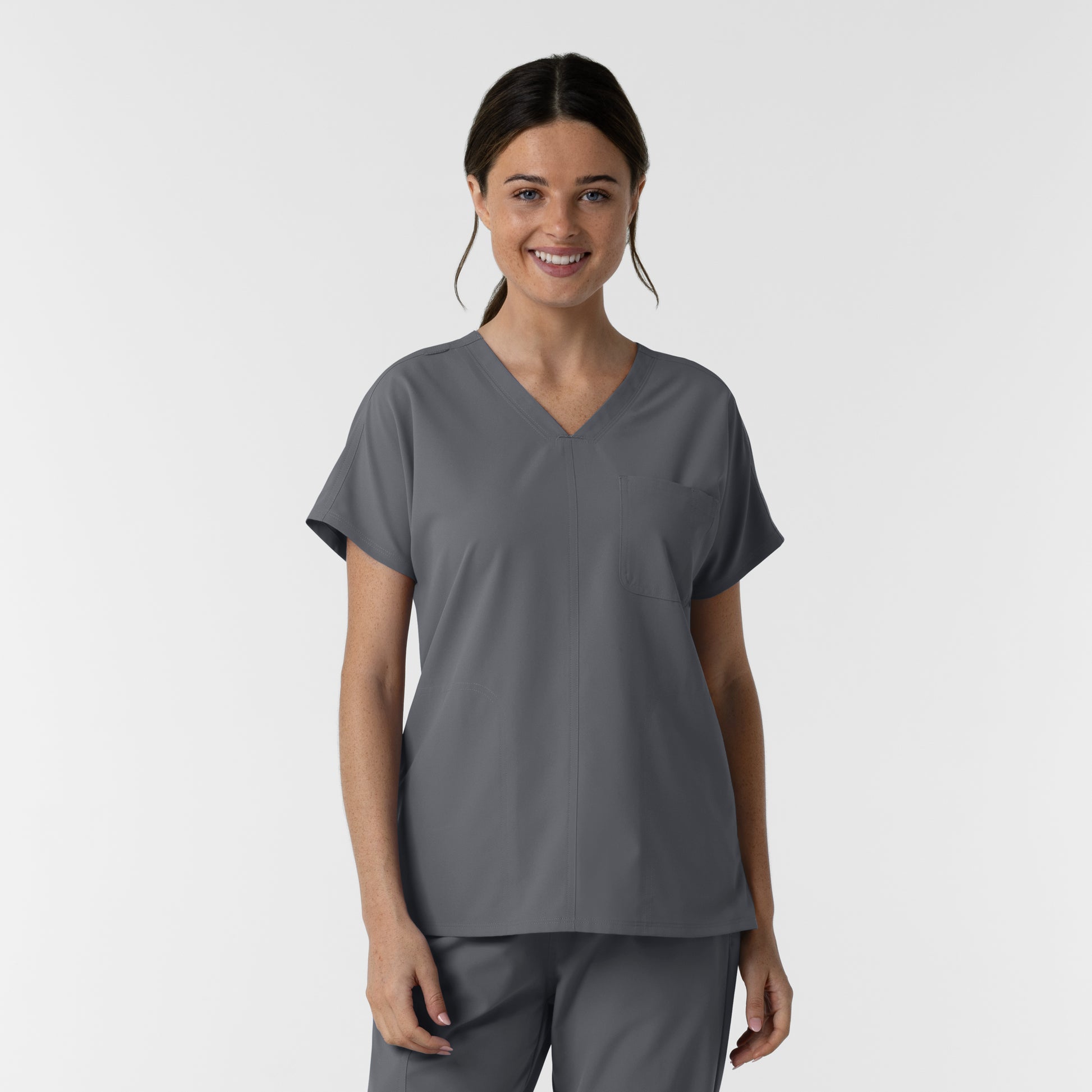NURTUR 6280 Women's Drop Shoulder Tunic Scrub Top Pewter