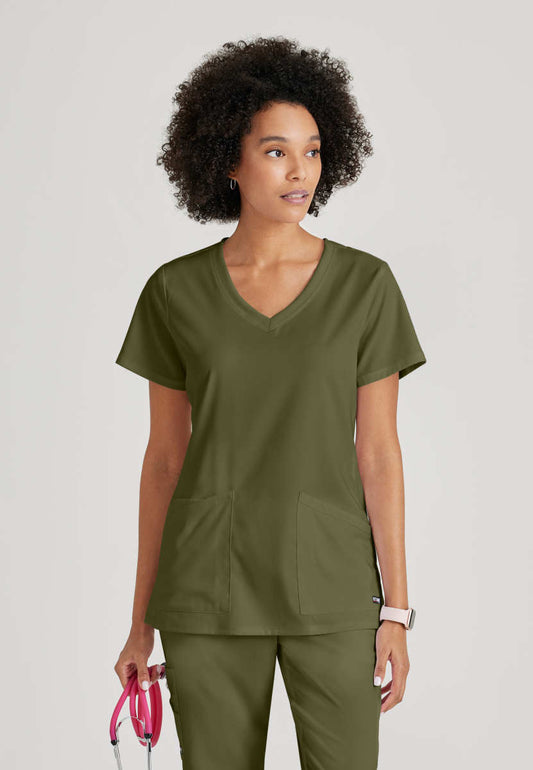 Greys Anatomy Stretch GRST045 Serena Scrub Top Olive