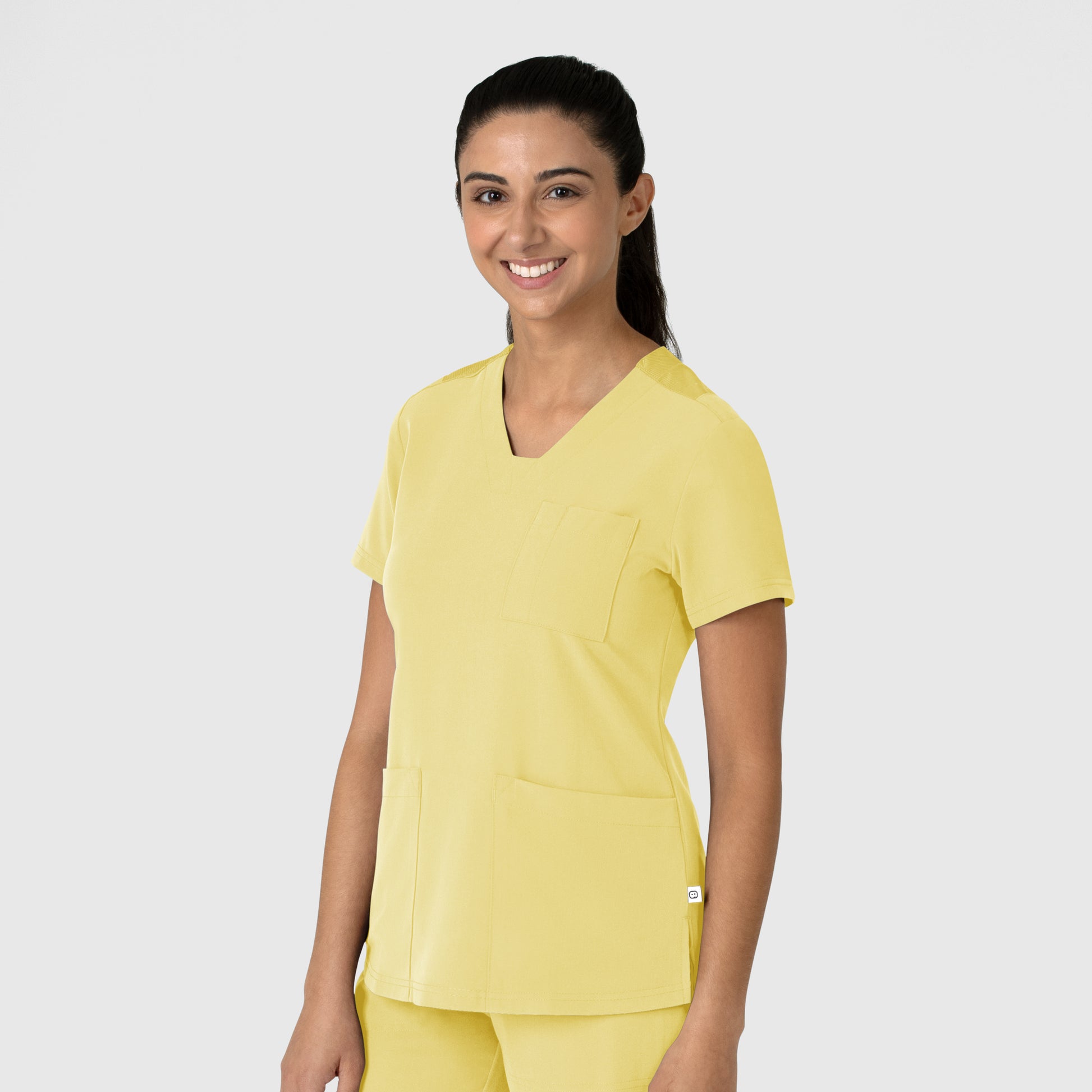 Nova 6132 Flex-n-Reach V-Neck Scrub Top Sunshine Yellow Model Image Left Side | Wink