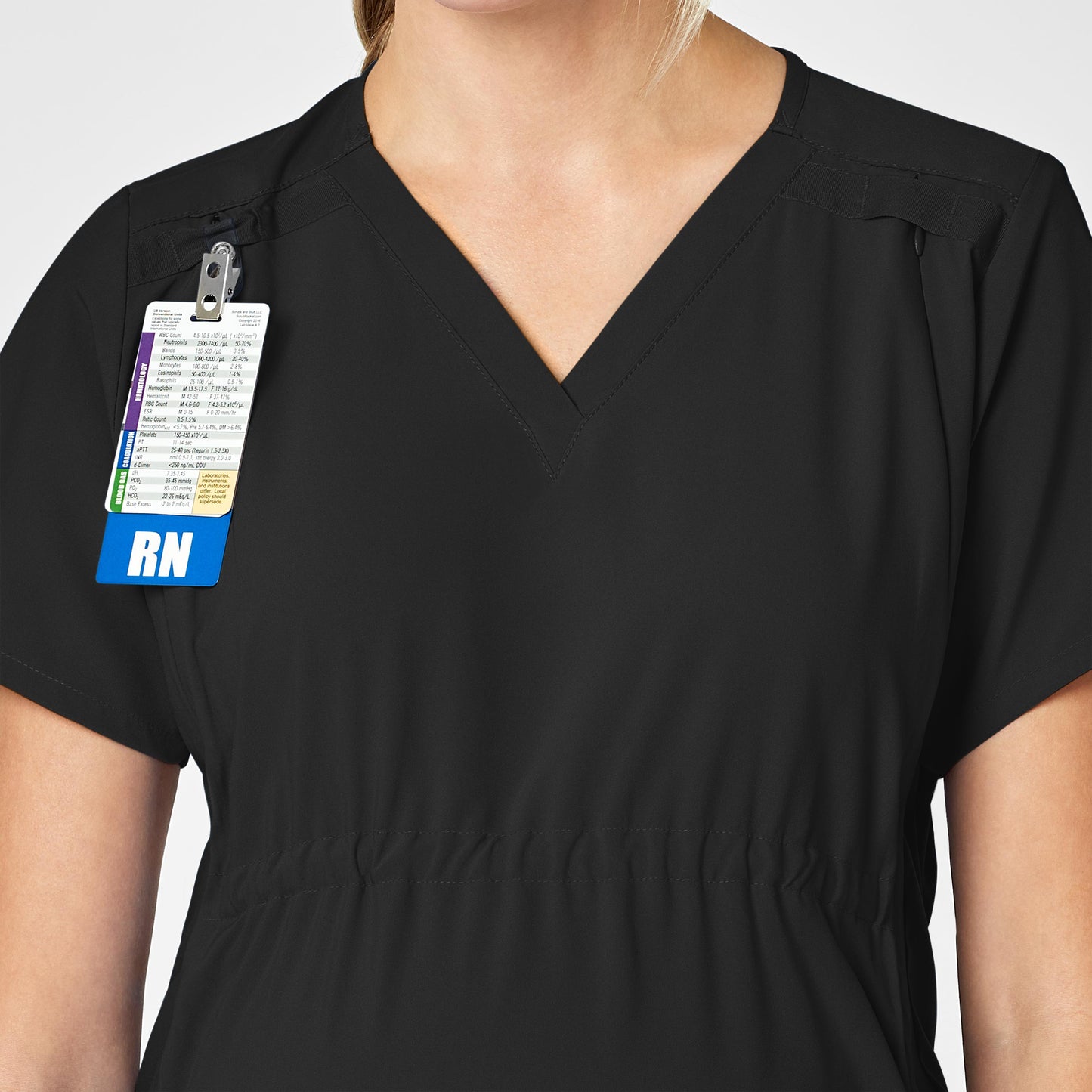 W123 4555 Maternity V-Neck Scrub Top Black Model Image Left Side | Wink