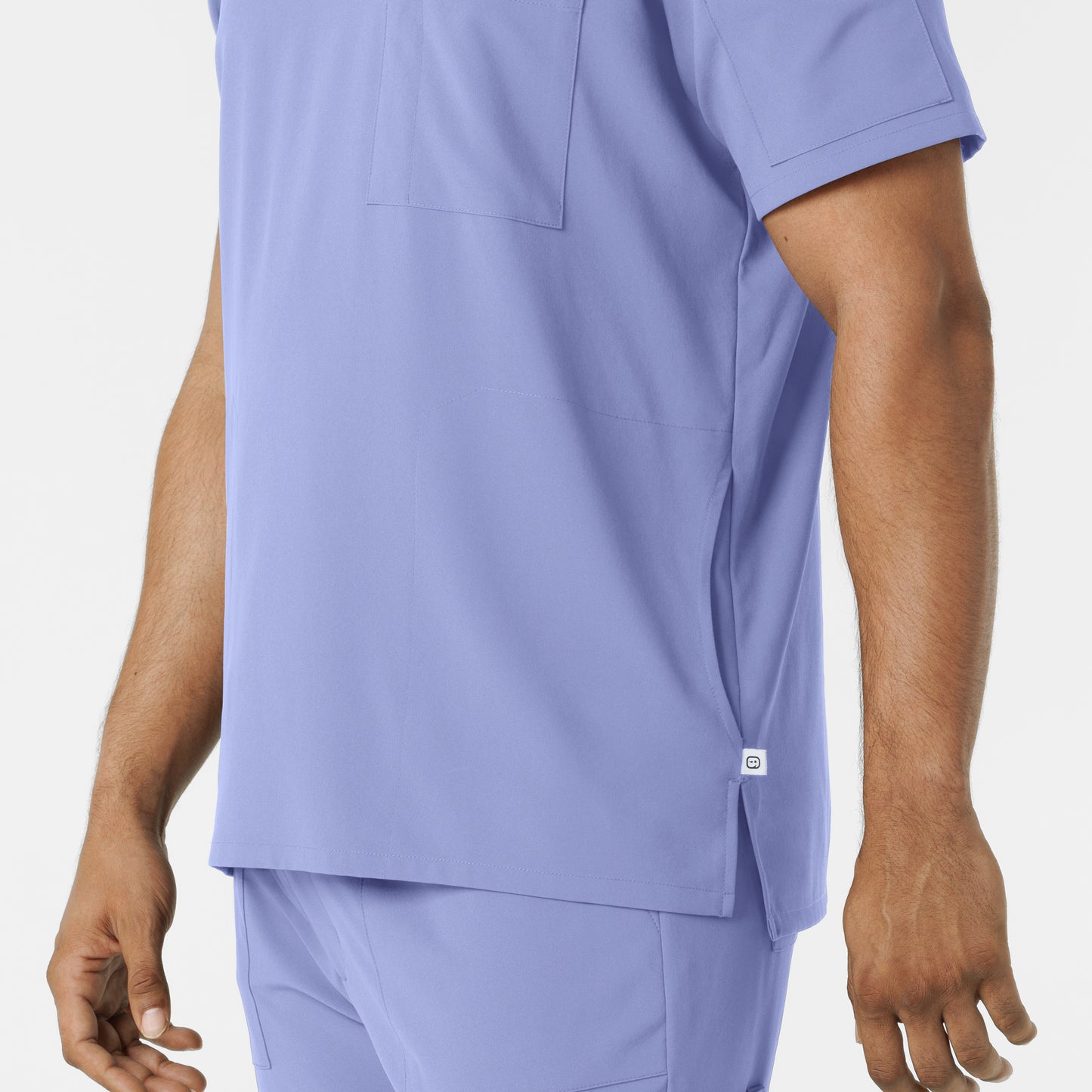 RENEW 6834 Men's V-Neck 5 Pocket Scrub Top Ceil Blue Model Image Alternate | Wink