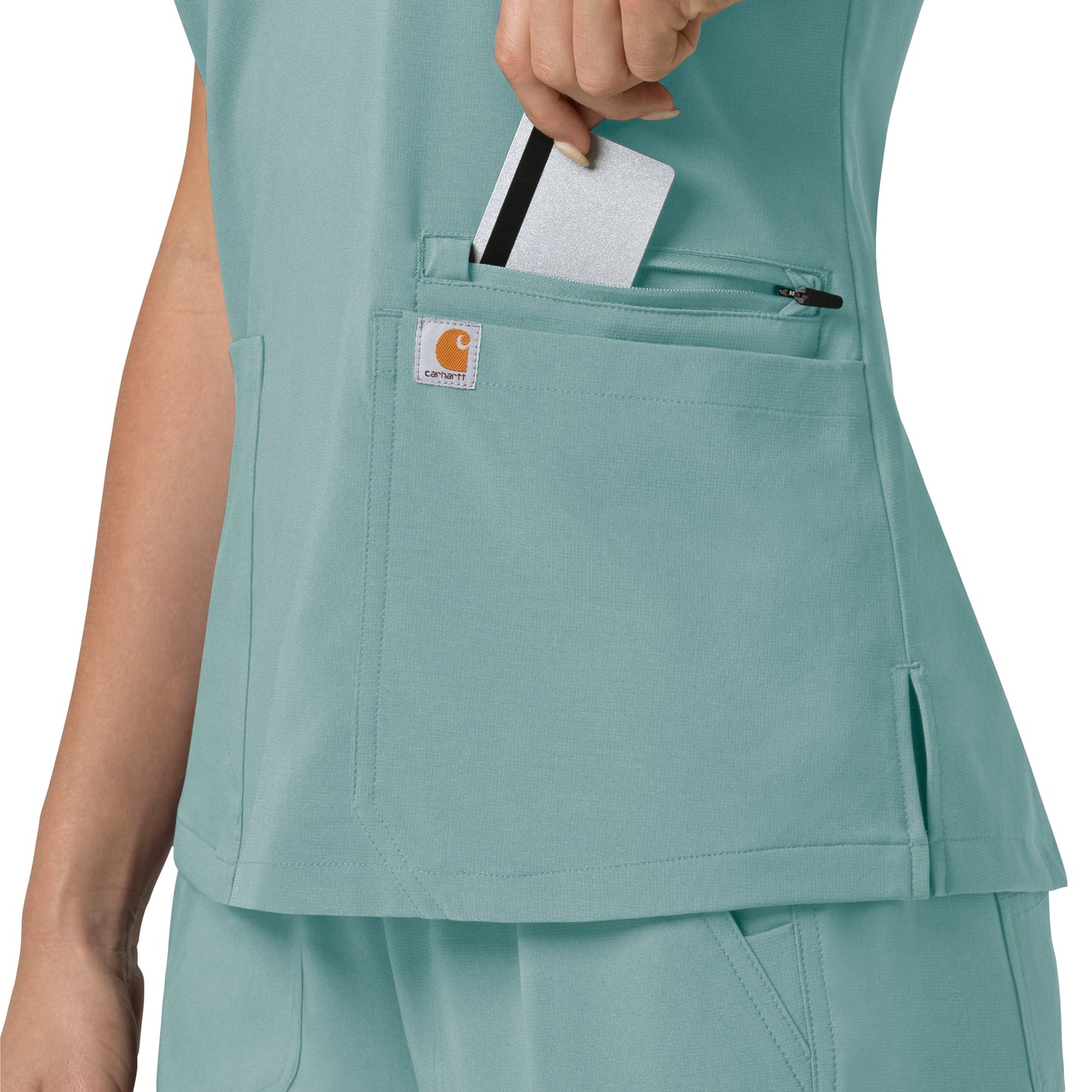 Force Cross-Flex C13210 Flex Panel V-Neck Scrub Top Summer Blue Model Image Alternate | Carhartt