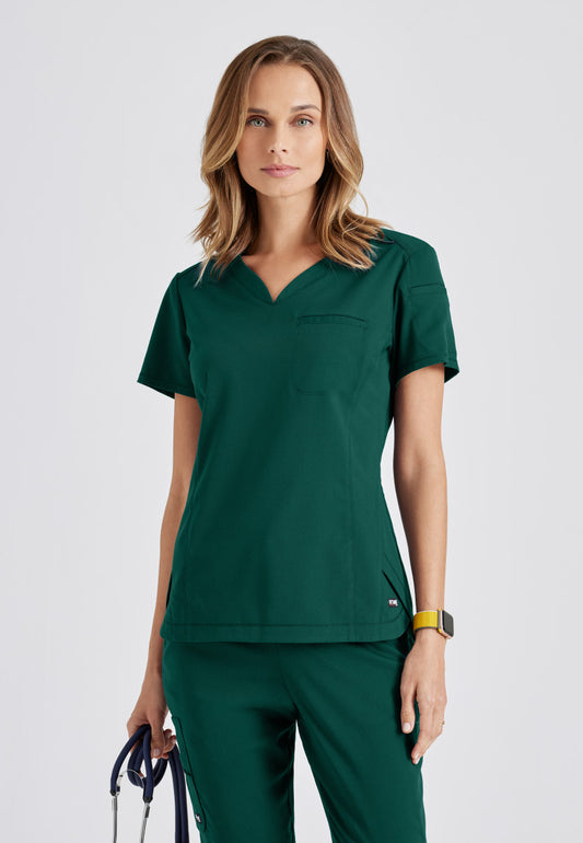 Greys Anatomy Stretch GRST136 Capri Tuck-in Scrub Top Hunter Green