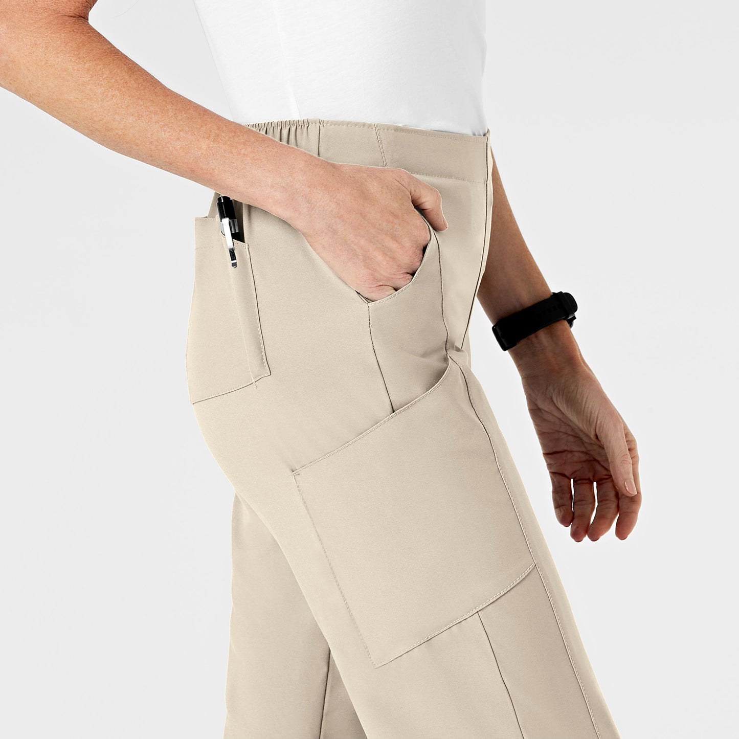 W123 5155 Flat Front Cargo Scrub Pants Khaki Model Image Alternate | Wink