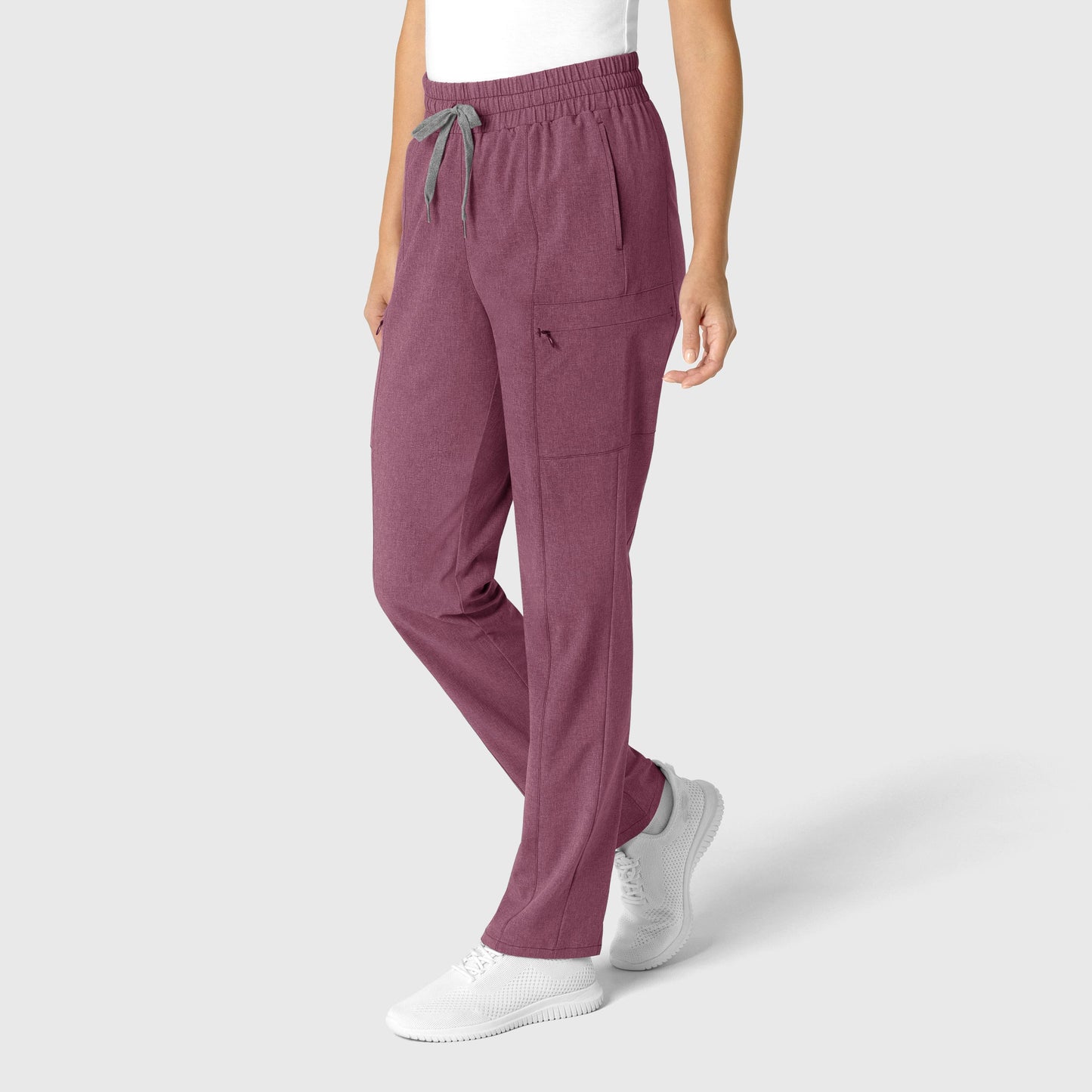 RENEW 5334 High Waist Slim Leg Scrub Pants Wine Heather Model Image Right Side | Wink