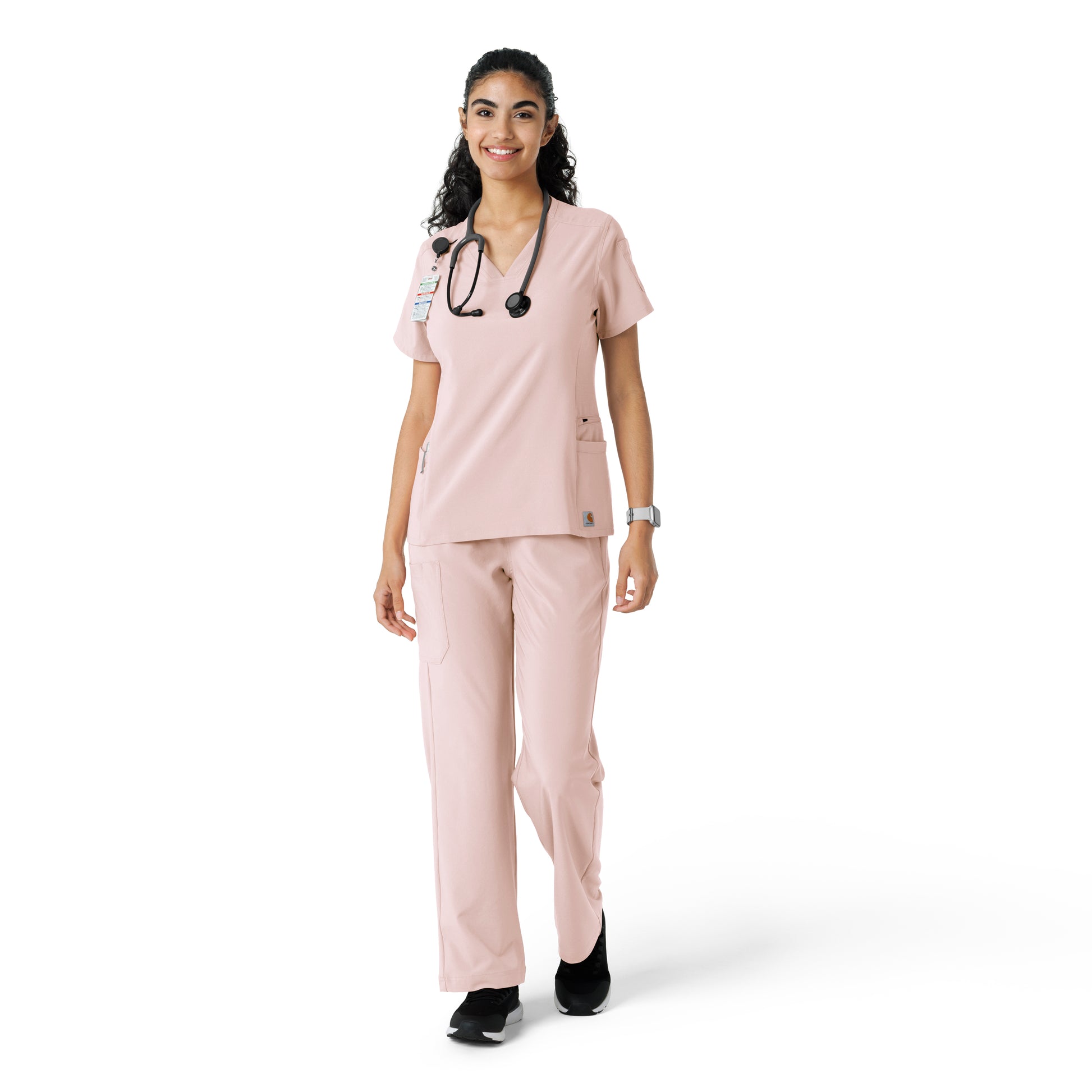 Force Cross-Flex C13310 Women's Knit Panel Scrub Top Soft Rose