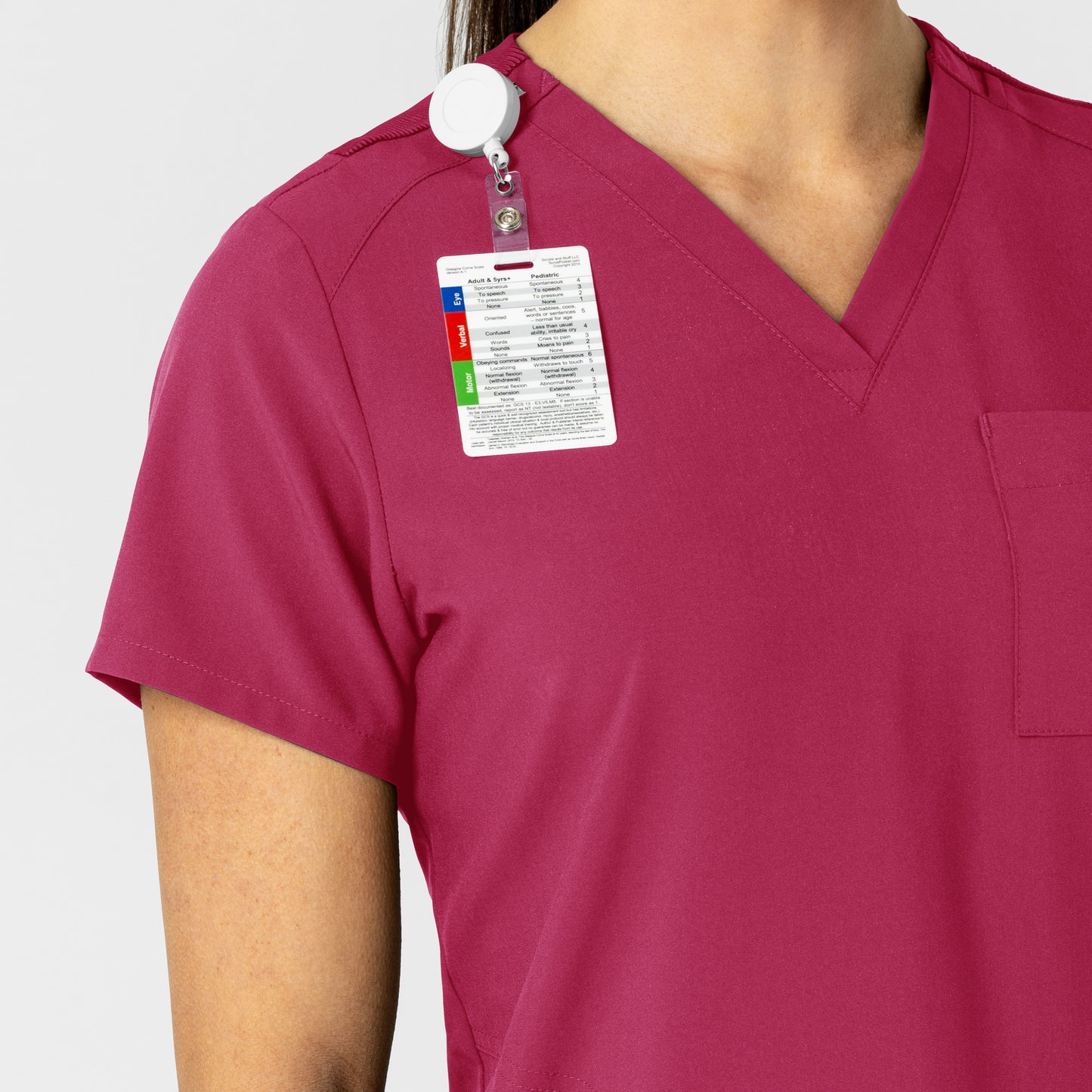 W123 6045 Flex-n-Reach V-Neck Scrub Top Viva Magenta Model Image Left Side | Wink