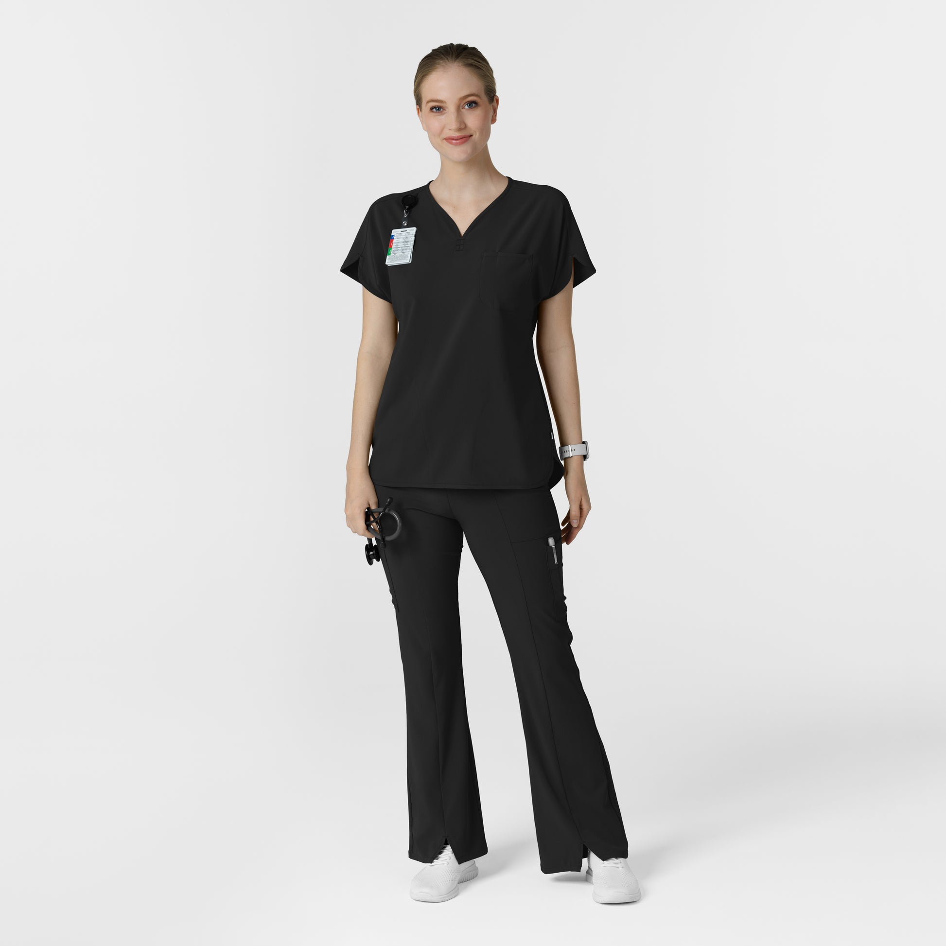 RENEW 5534 Cargo Flare Scrub Pants Black Model Image Alternate | Wink