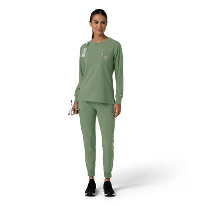 Force Cross-Flex C13610 Women's Crew Neck Long Sleeve Scrub Top Green Slate