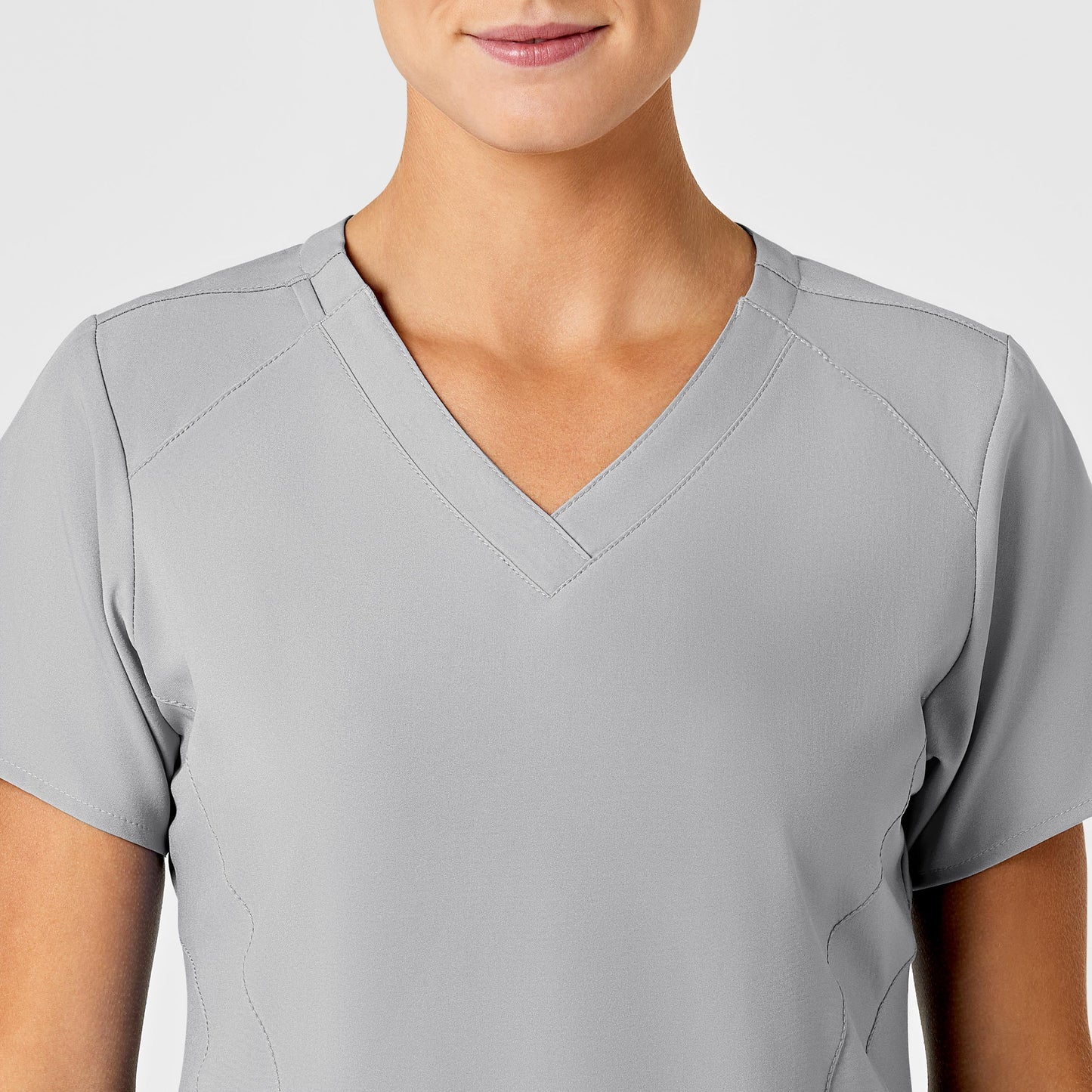 W123 6155 Stylized V-Neck Scrub Top Grey Model Image Alternate | Wink