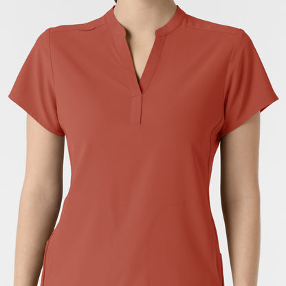 RENEW 6734 Mandarin Collar Scrub Top Mineral Red Model Image Left Side | Wink