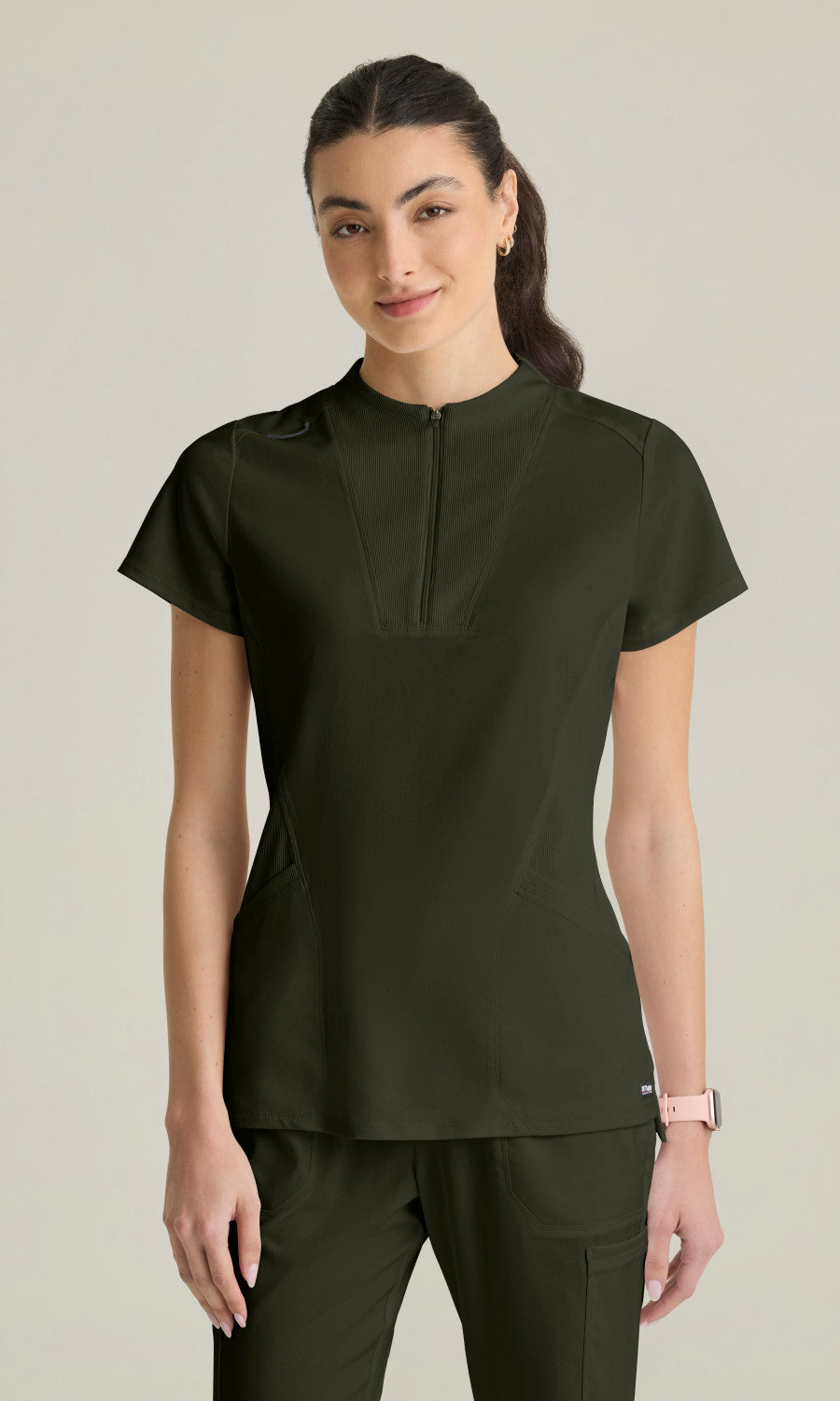 Grey's Anatomy Stretch GRST292 Kristi Top Olive - front