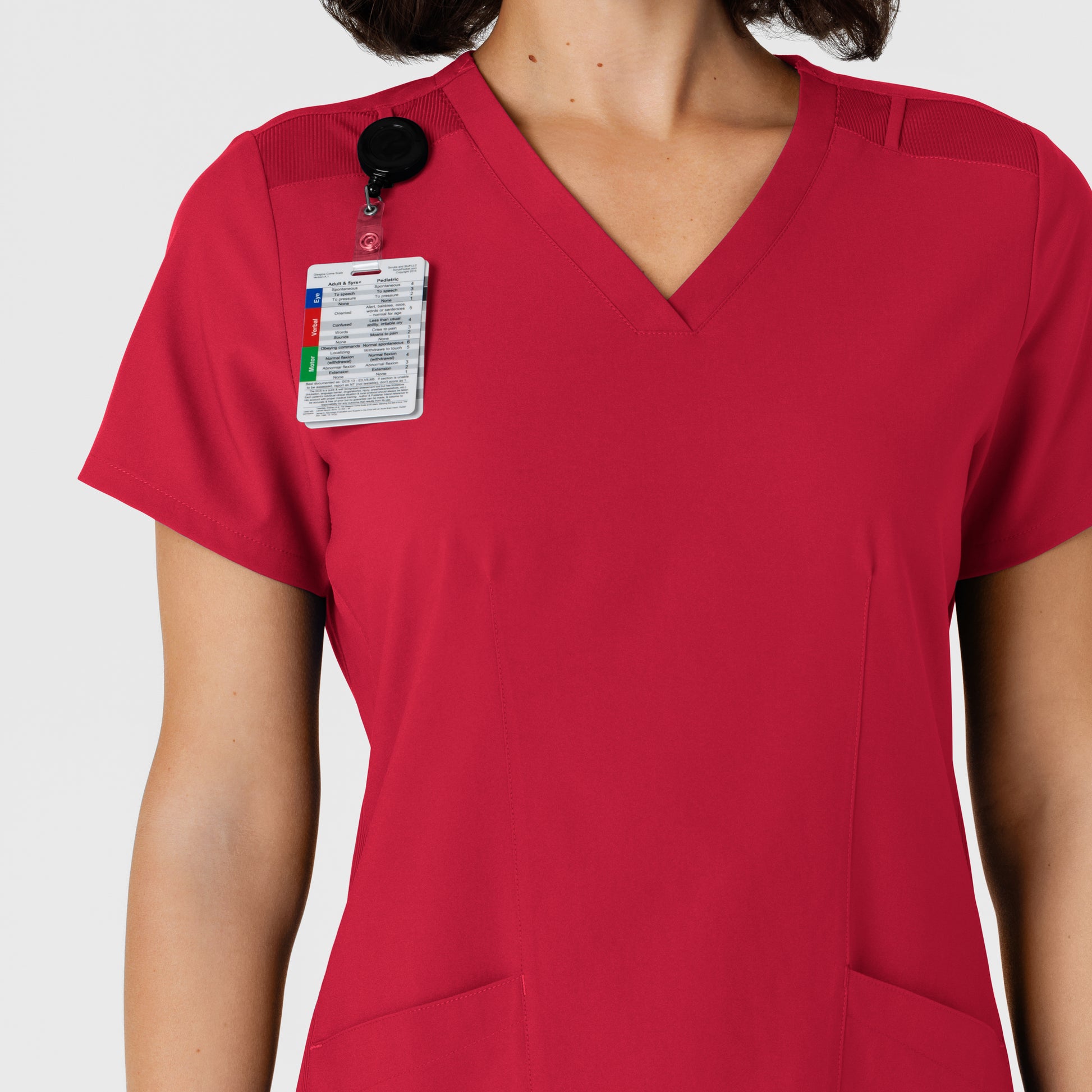 W123 6145 Flex-n-Reach Side Panel V-Neck Scrub Top Red Model Image Alternate | Wink