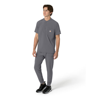 Force Cross-Flex C16310 Men's Henley Scrub Top Pewter Model Image Right Side | Carhartt