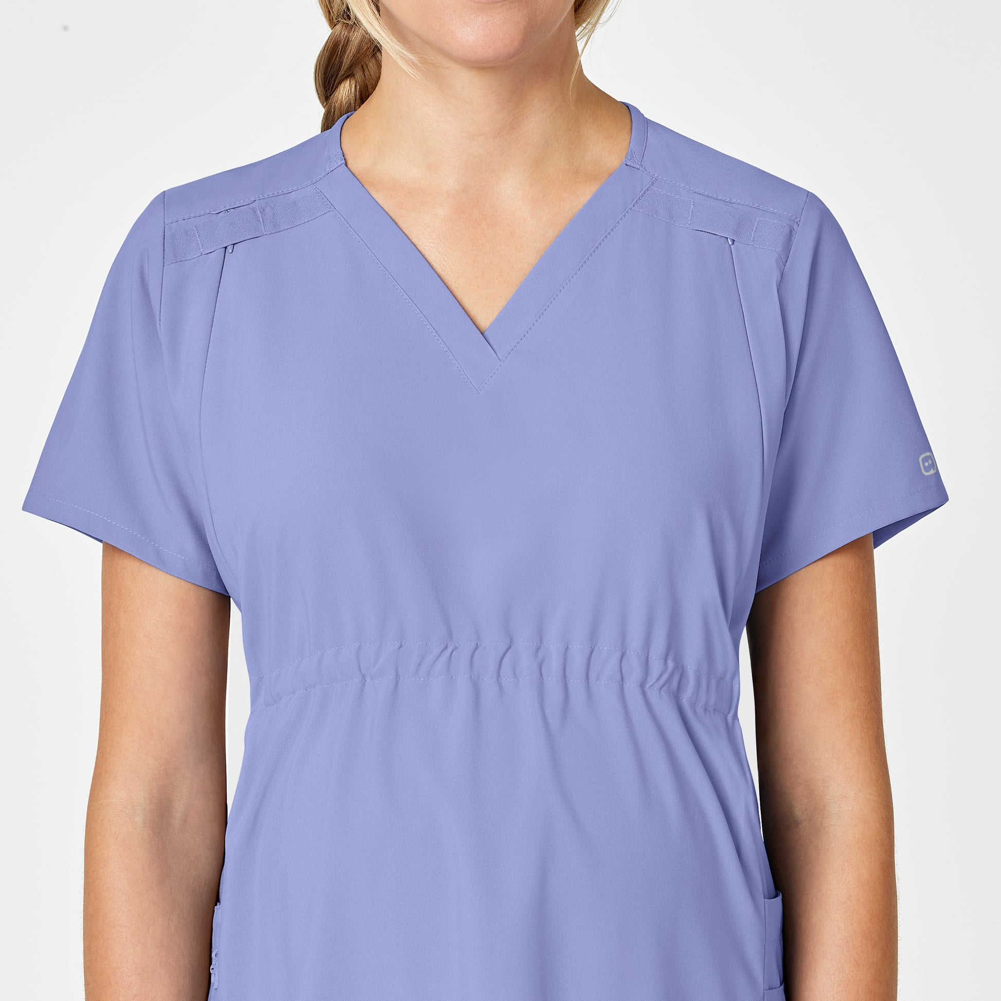 W123 4555 Maternity V-Neck Scrub Top Ceil Blue Model Image Alternate | Wink