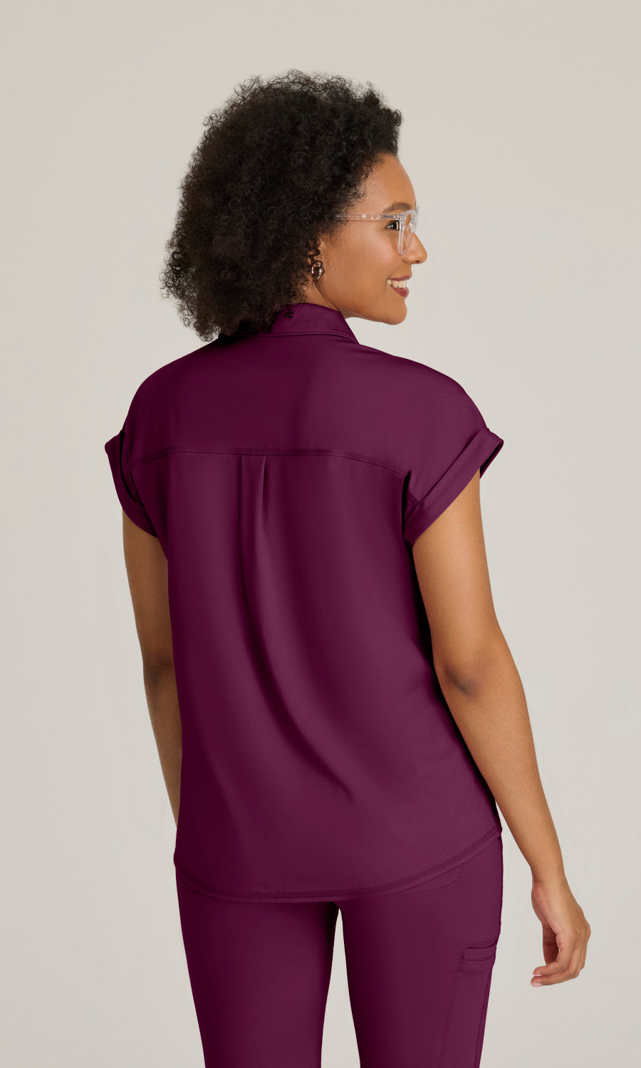 Grey's Anatomy Knits GRST254 Renew Knit Scrub Top Wine