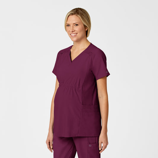 W123 4555 Maternity V-Neck Scrub Top Wine Model Image Right Side | Wink