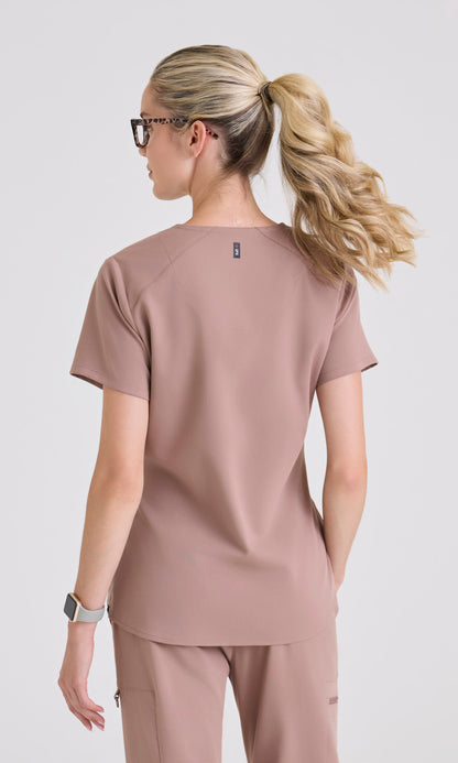 Greys Anatomy Spandex Stretch GRST011 Women's Emma Top in Warm Mocha by Barco Model Image Back