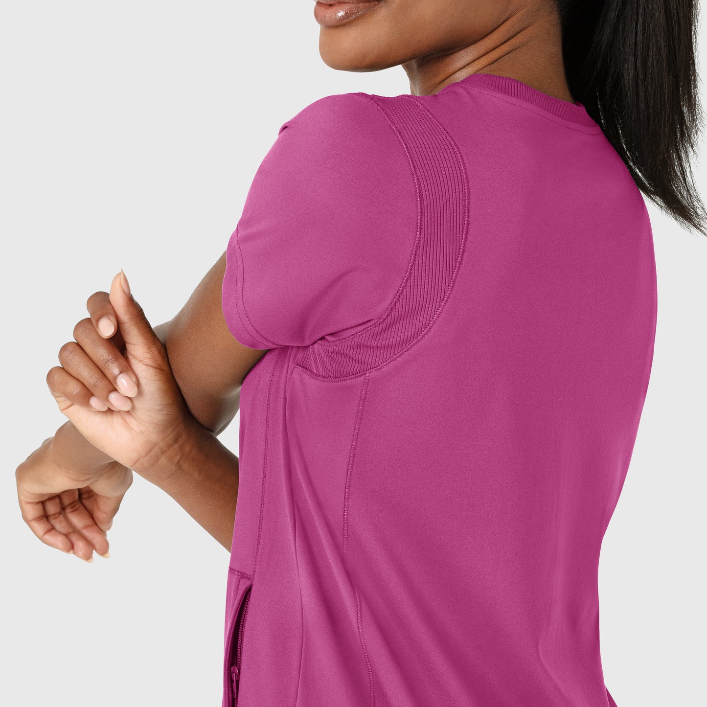 RENEW 6359 Knit Flex-n-Reach Crew Neck Scrub Top Raspberry Model Image Alternate | Wink