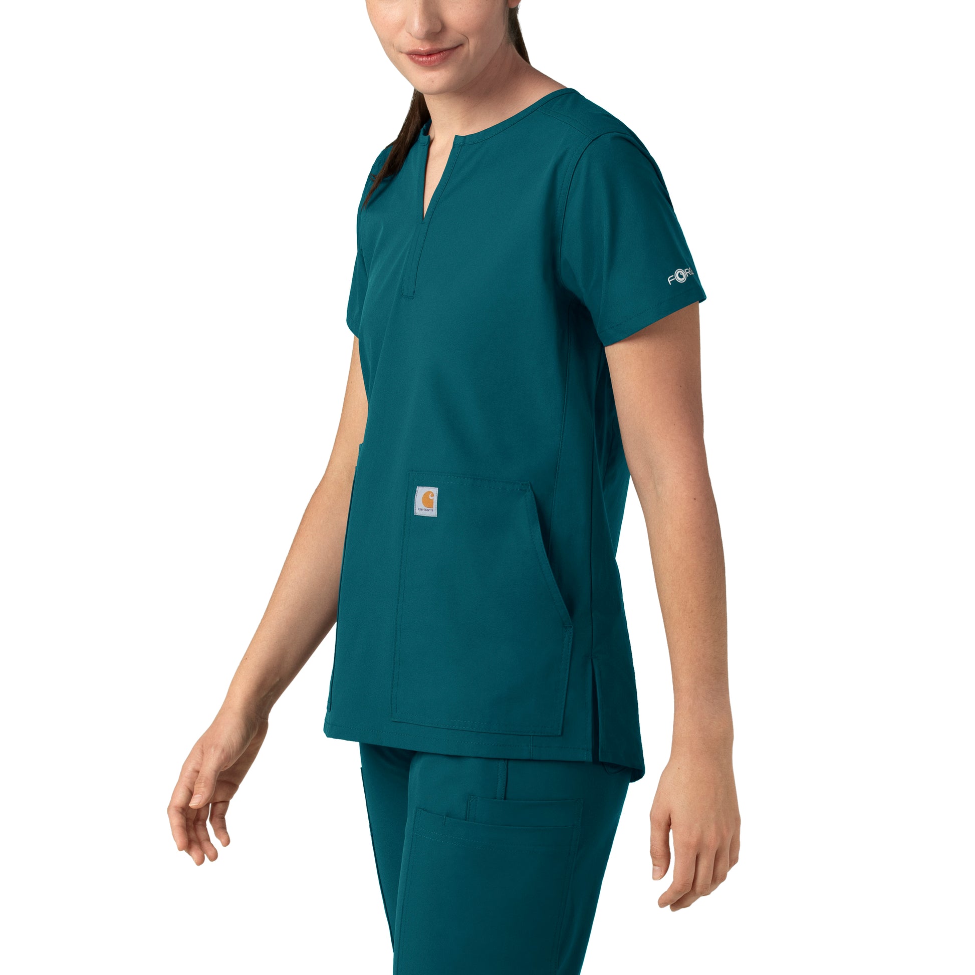 Force Essentials C12213 Notch Neck Tunic Scrub Top Caribbean Blue Model Image Right Side | Carhartt