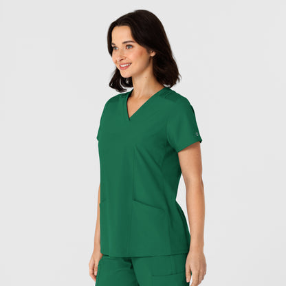 W123 6145 Flex-n-Reach Side Panel V-Neck Scrub Top Hunter Model Image Right Side | Wink