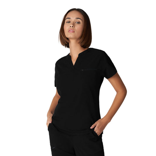 V-Tess WT114 Women's 1 Pocket V Neck Scrub Top Black Image