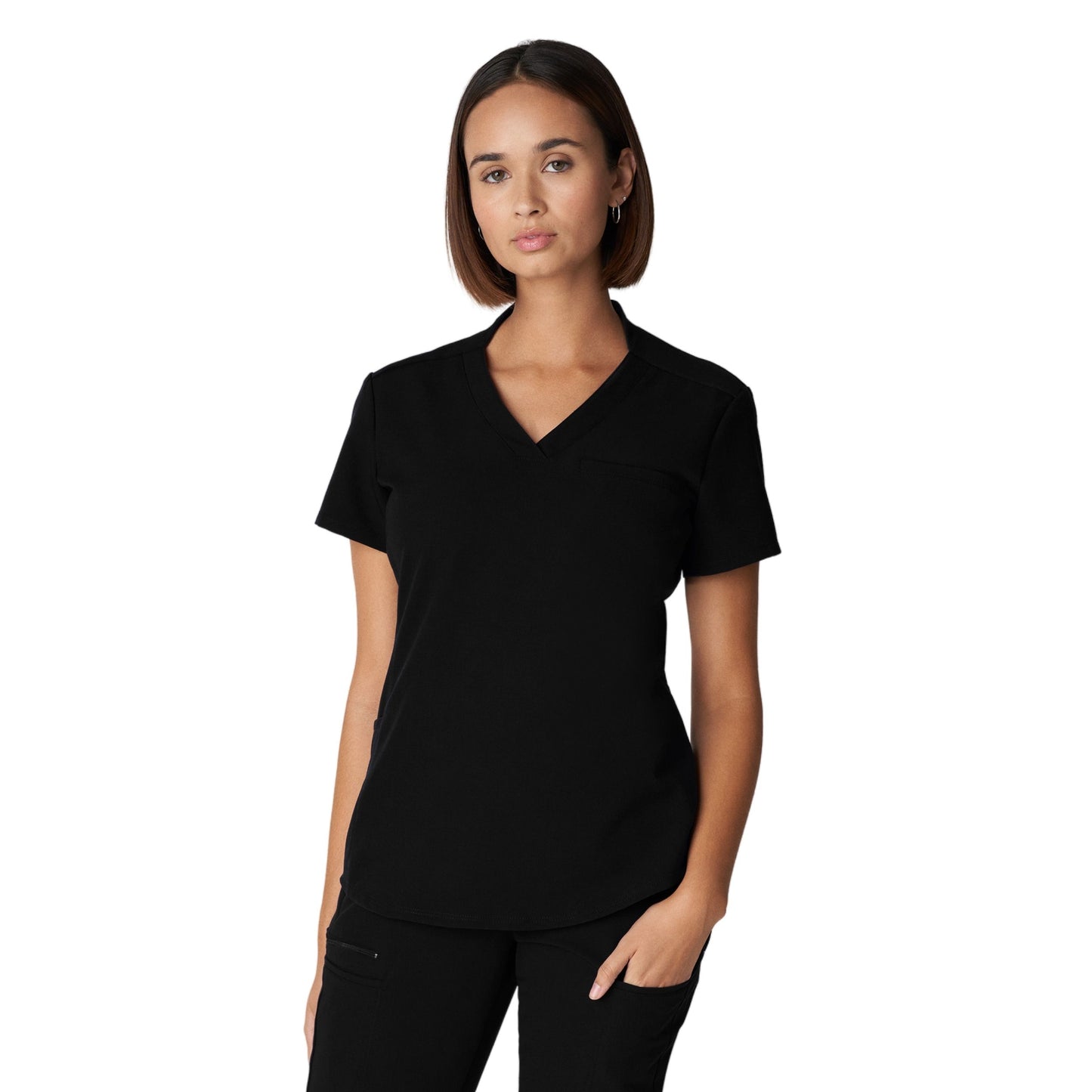 V-Tess WT110 Women's 2 Pocket V Neck Scrub Top Black Image