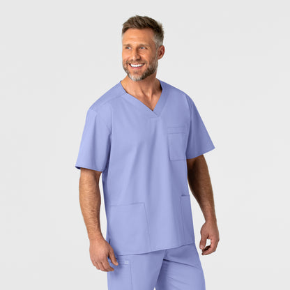 WonderWORK 103 Men's V-Neck Scrub Top Ceil Blue Model Image Right Side | Wink