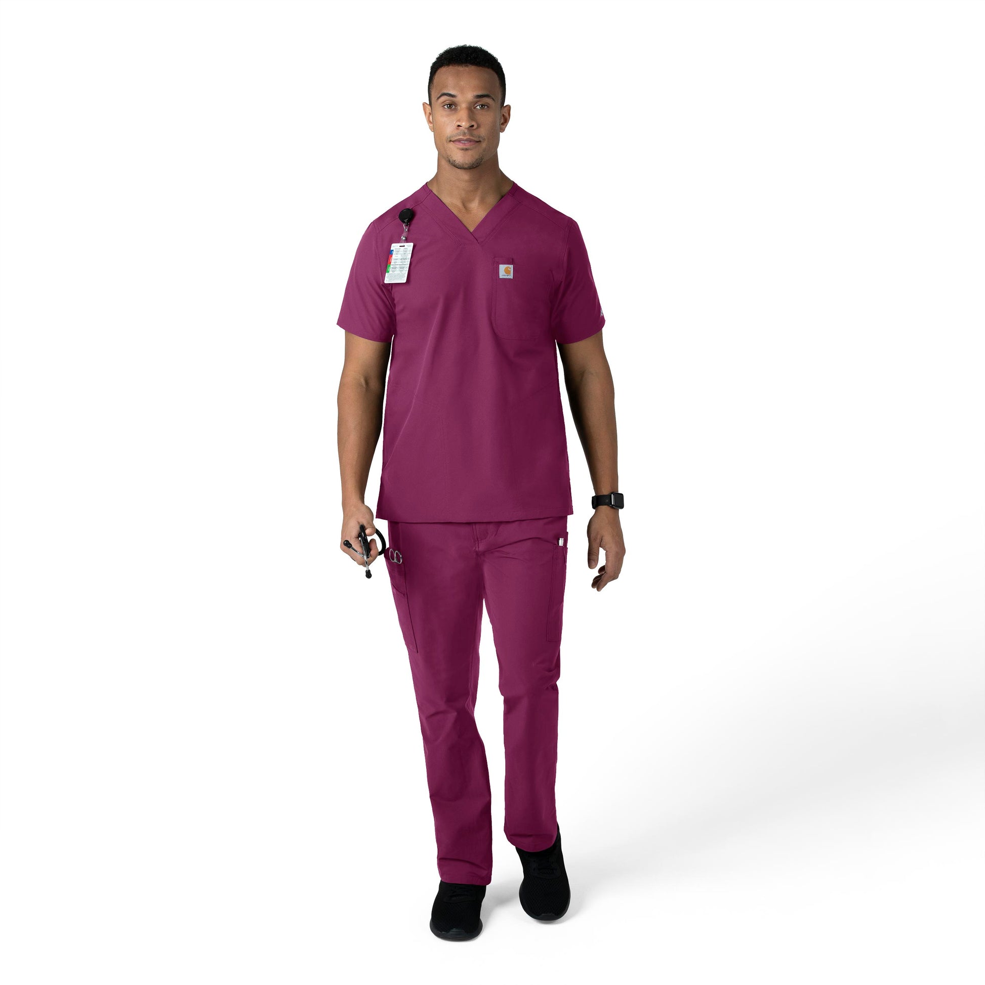 Force Essentials C56113 Men's Straight Leg Cargo Scrub Pants Wine Model Image Alternate | Carhartt