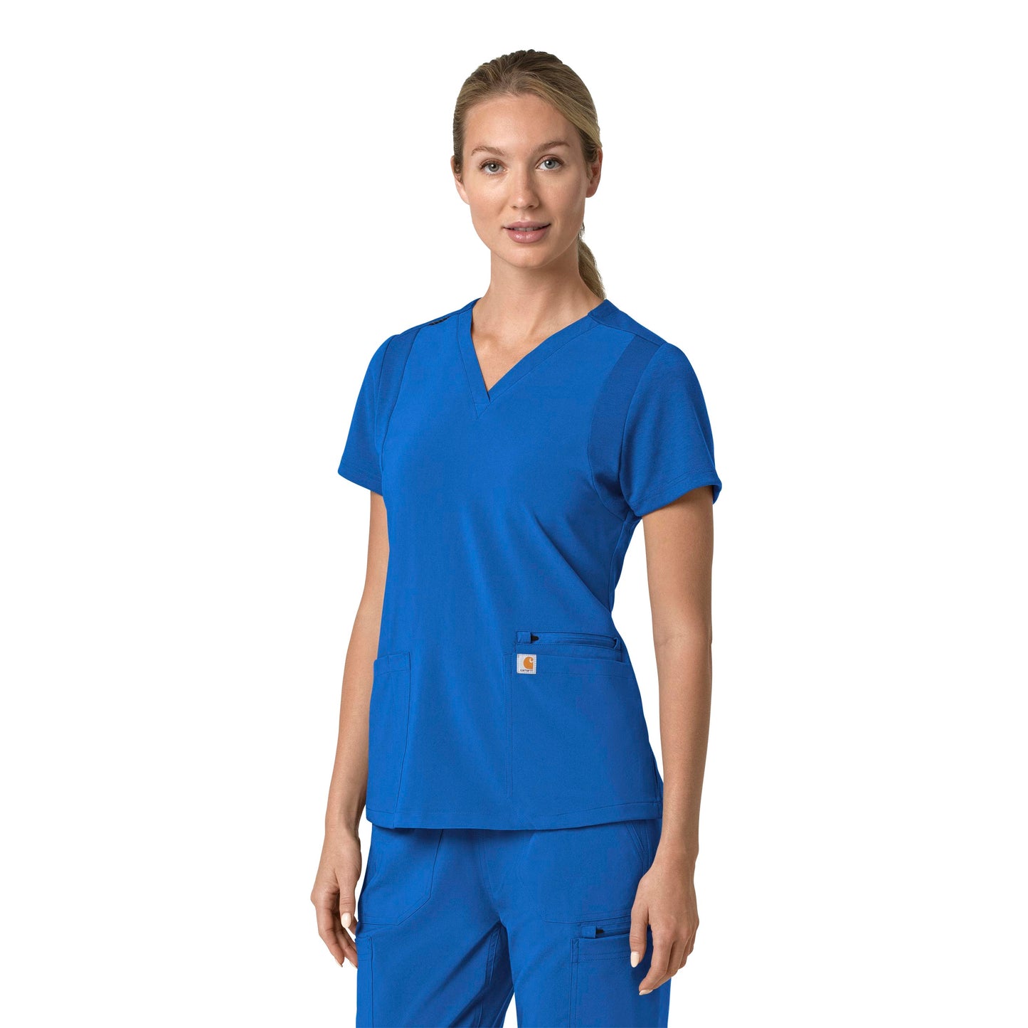 Force Cross-Flex C13210 Flex Panel V-Neck Scrub Top Royal Model Image Right Side | Carhartt