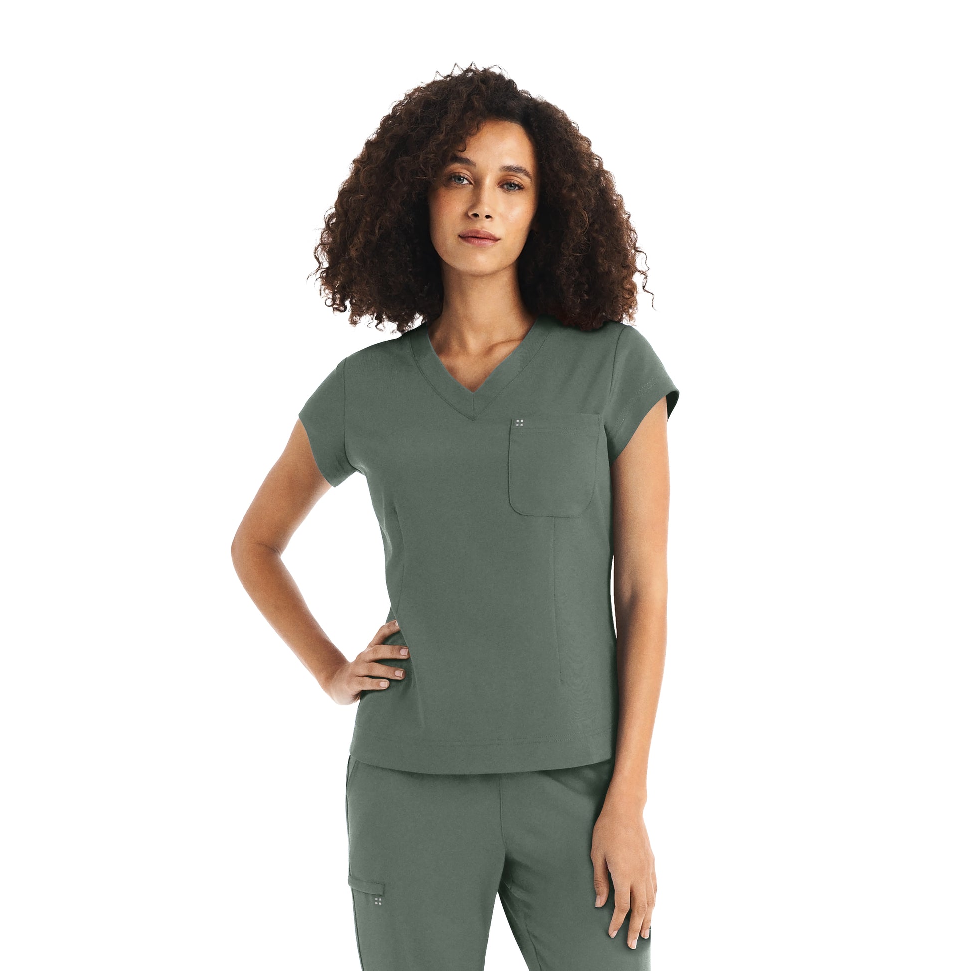 CRFT WT128 Women's 1 Pocket V Neck Scrub Top Sage Leaf Image