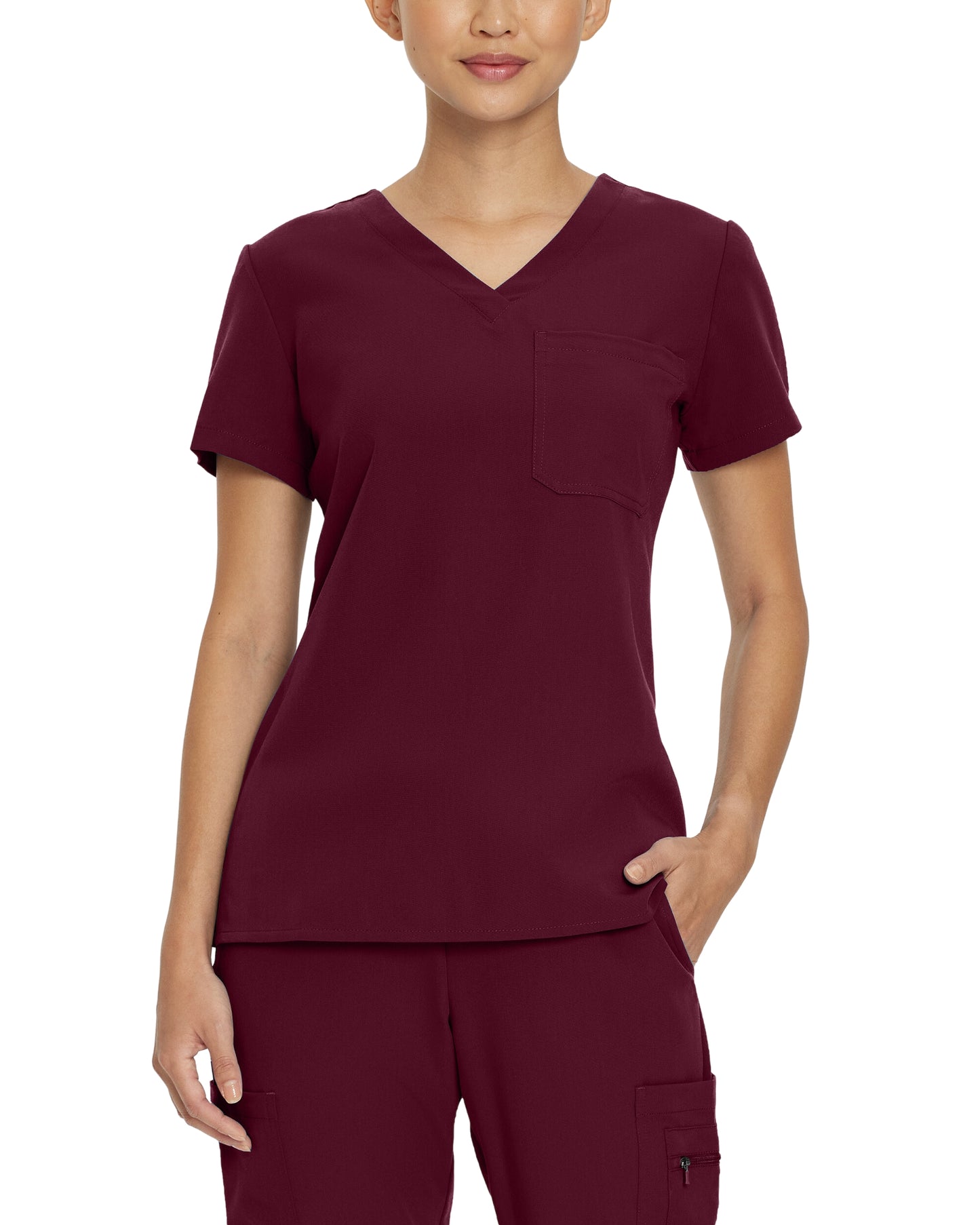 V-Tess 794 Women's 1 Pocket V Neck Scrub Top Wine Image