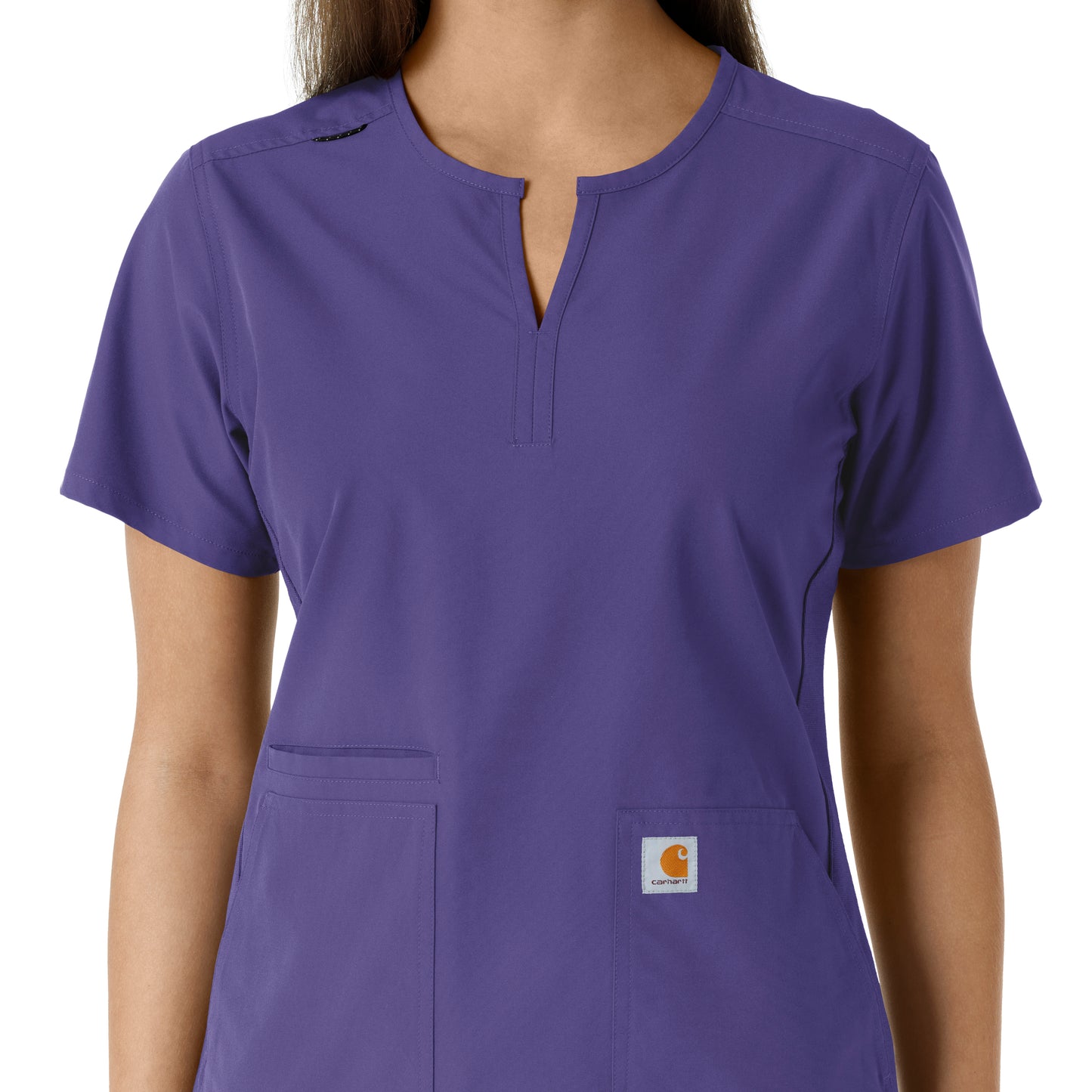 Force Essentials C12413 Notch Neck Tunic Knit Panel Scrub Top Grape Model Image Alternate | Carhartt