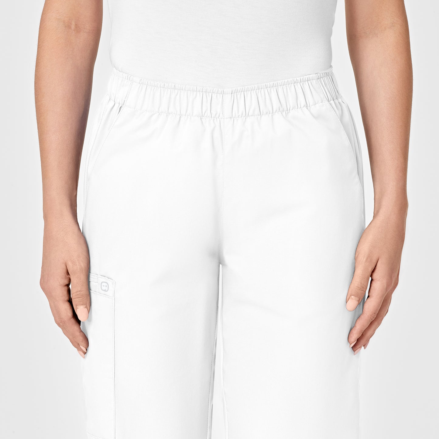 WonderWonderWORK 501 Pull-On Cargo Scrub Pant White Model Image Alternate | Wink