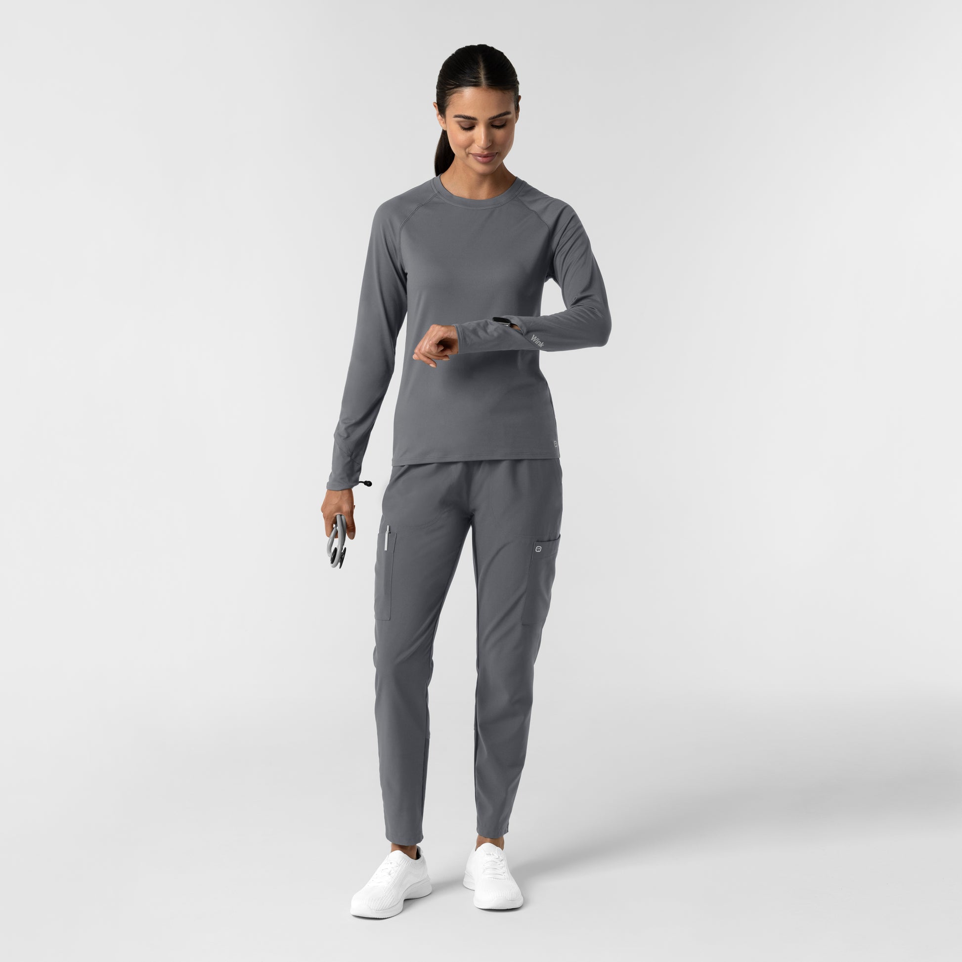 Layers 2139 Women's Watch Window Long Sleeve Underscrub Top Pewter