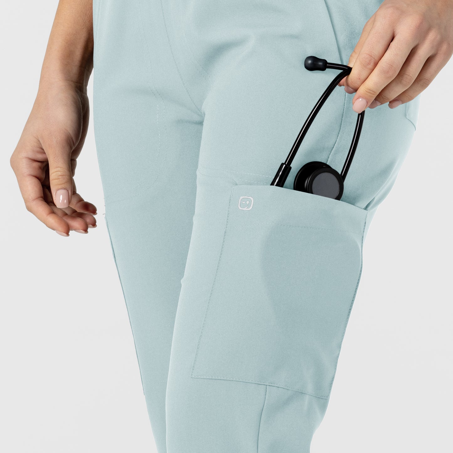 W123 5045 Flex-n-Reach Track Scrub Pants Sky Blue Model Image Alternate | Wink