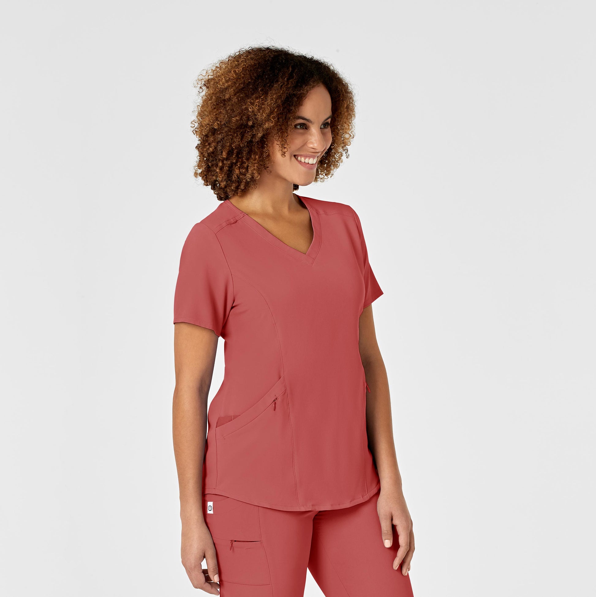 RENEW 6134 V-Neck Scrub Top Mineral Red Model Image Right Side | Wink