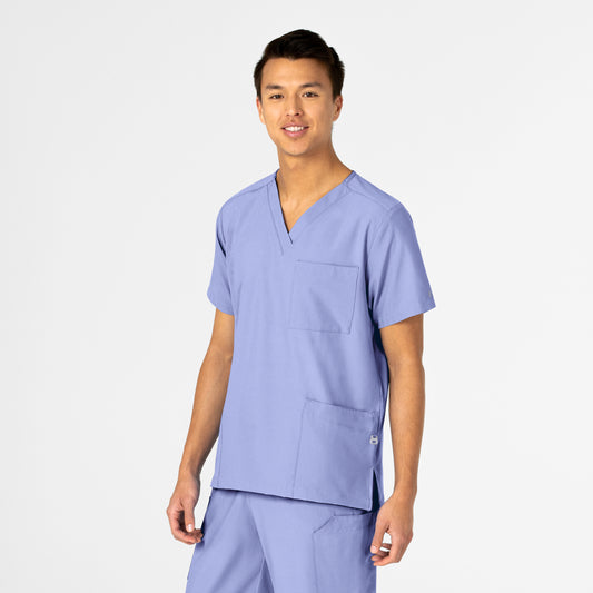 W123 6855 Unisex 4 Pocket Utility Scrub Top Ceil Blue Model Image Right Side | Wink