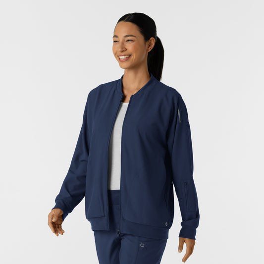 Layers 8066 Bomber Scrub Jacket Navy Model Image Right Side | Wink