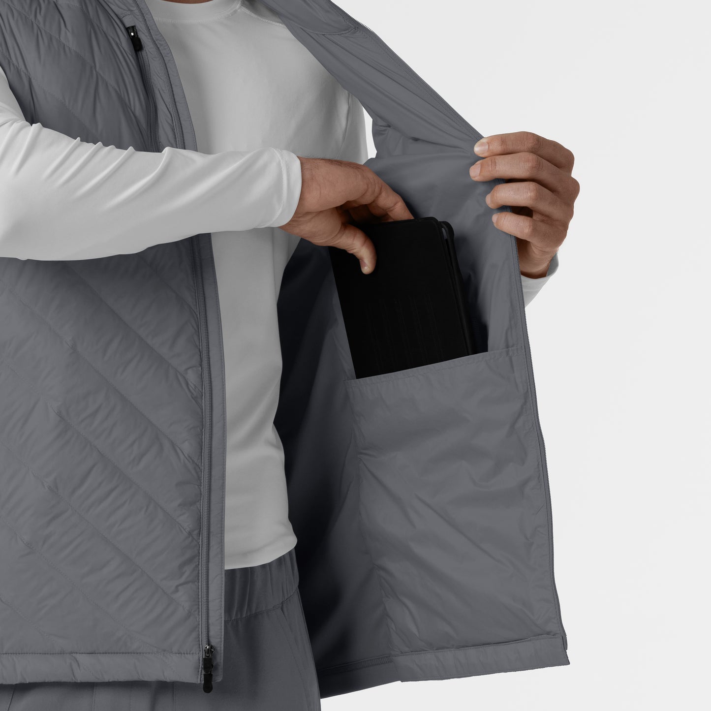 Layers 8377 Men's Quilted Scrub Vest Pewter Model Image Alternate | Wink