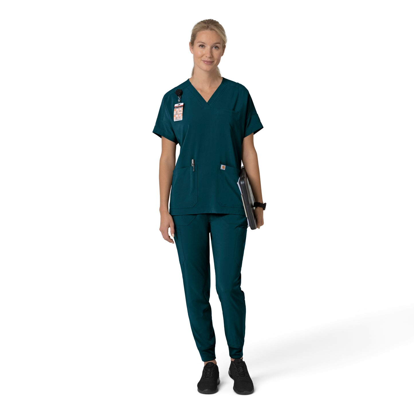 Force Cross-Flex C13110 Oversized V-Neck Scrub Top Caribbean Model Image Front | Carhartt