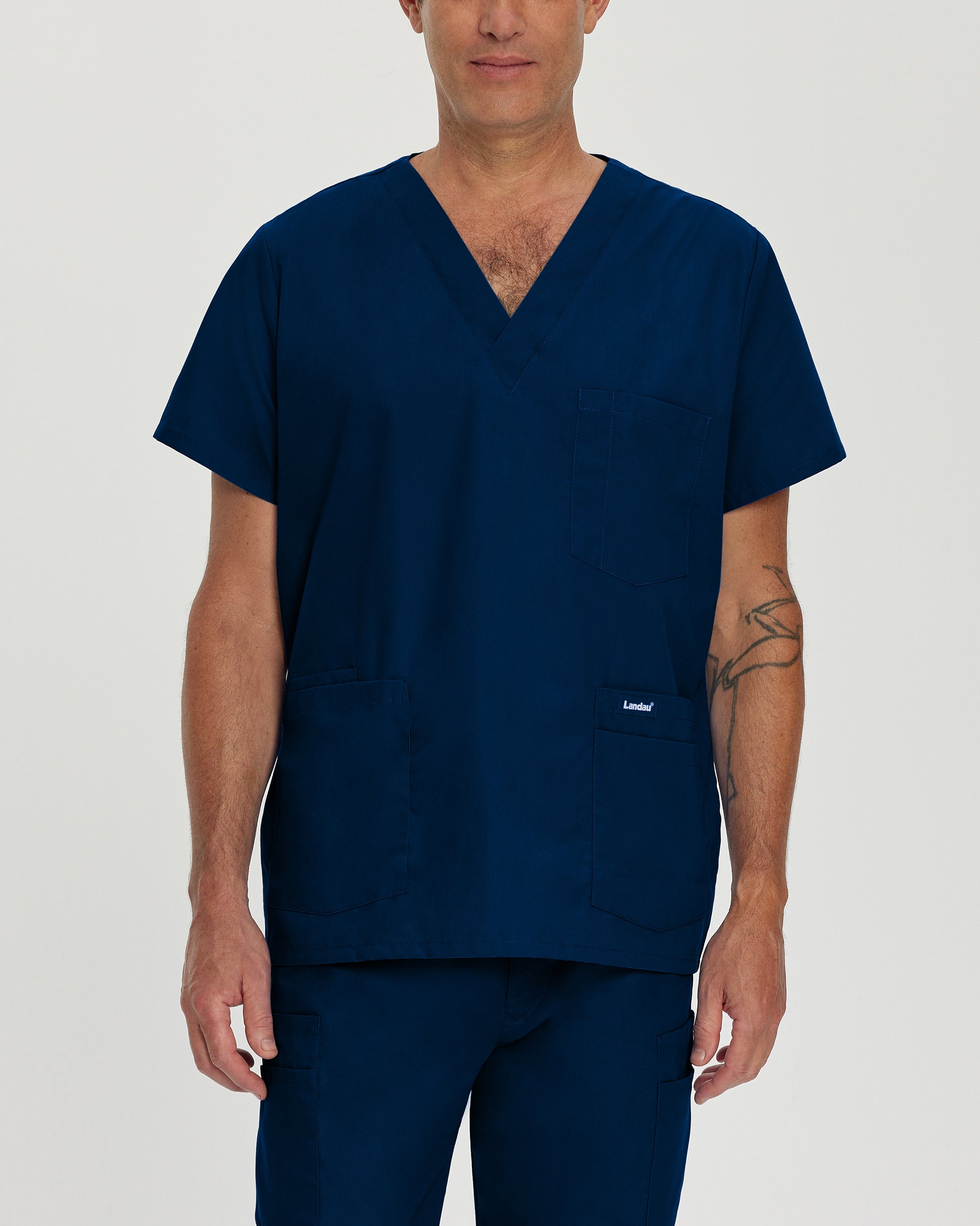 Essentials 7489 Men's 5 Pocket V Neck Scrub Top Navy Image