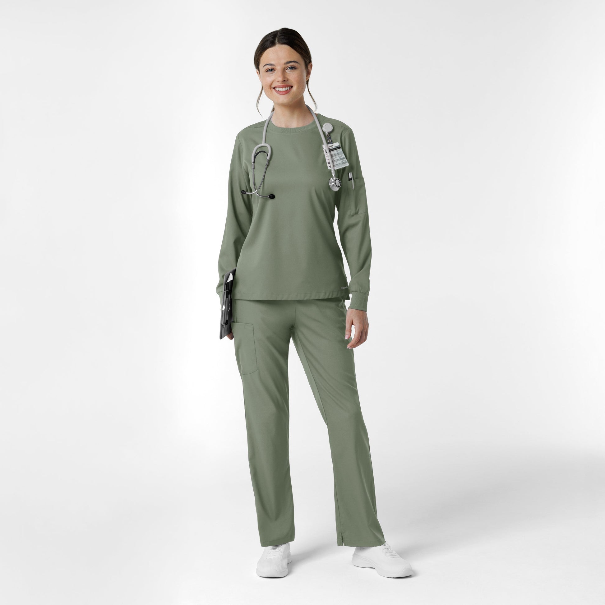 Boundless 6551 Women's Classic Long Sleeve Scrub Tee Sage
