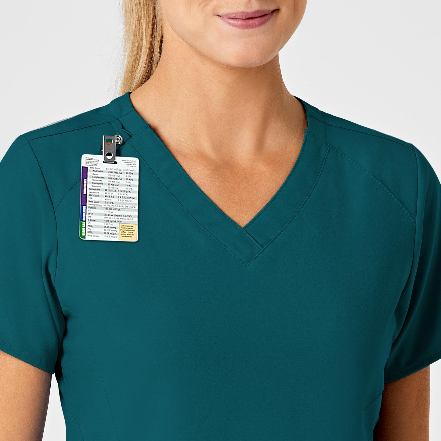 W123 6155 Stylized V-Neck Scrub Top Caribbean Blue Model Image Alternate | Wink