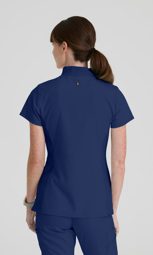 Greys Anatomy Spandex Stretch GRST292 Women's Kristi Top in Indigo by Barco Model Image Back