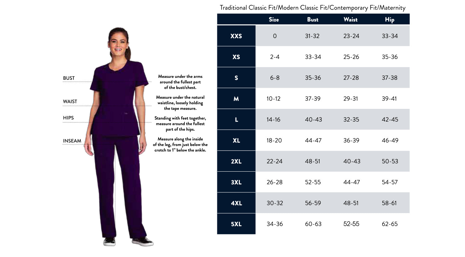 Inspira Women's Scrubs Size Chart Med Threads